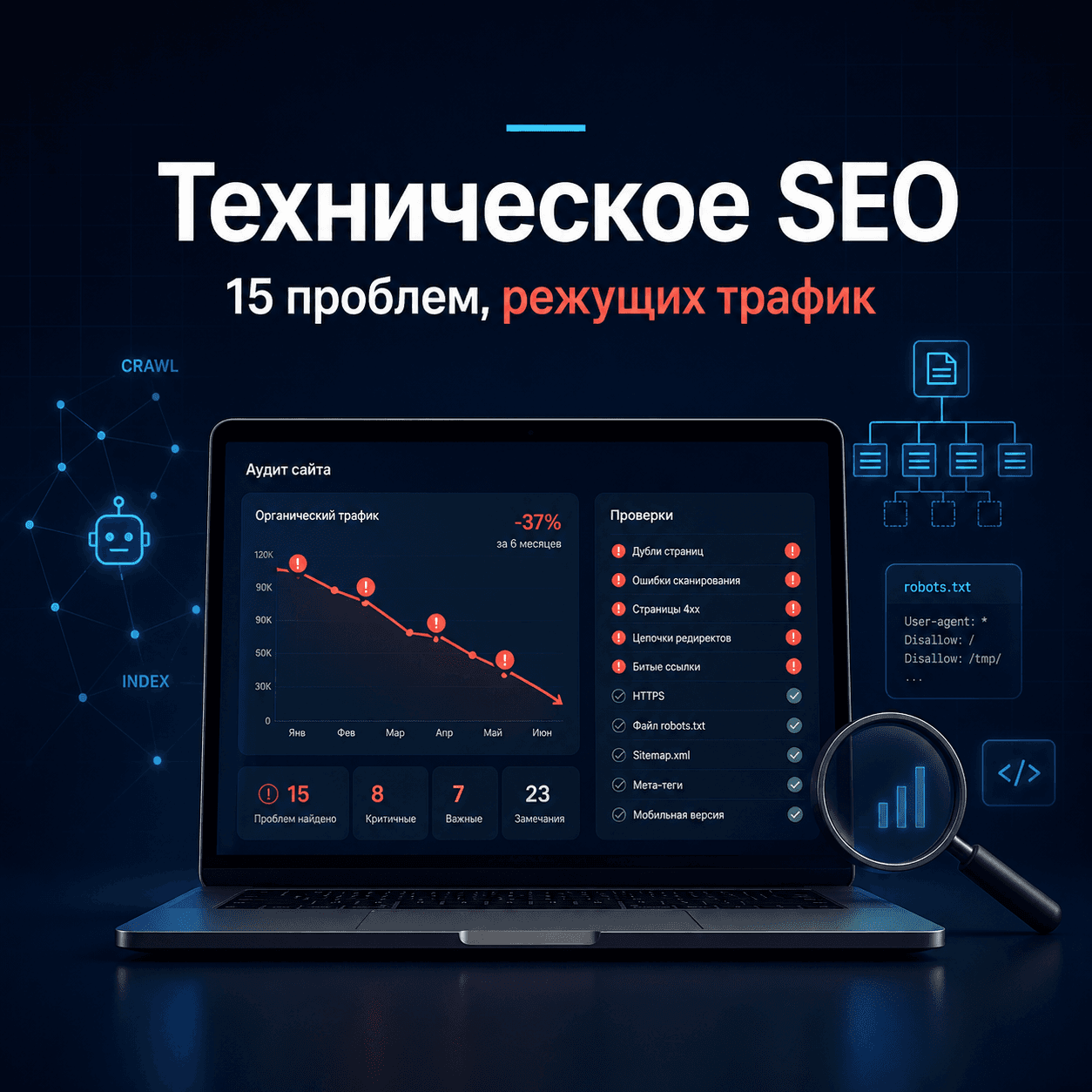 Техническое SEO: 15 проблем, что режут трафик